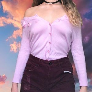 Cute Pink Button-Up Cardigan with Flowers 🌸